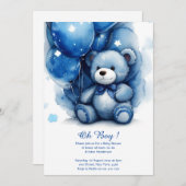 Aquarelle Cute Bear Boy Baby shower Invitation (Devant / Derrière)