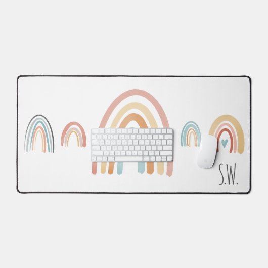 Aquarelle Cute Boho Arc-en-ciel Initiales (Clavier et souris)