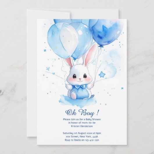 Aquarelle Cute Bunny Baby shower Invitation (Devant)