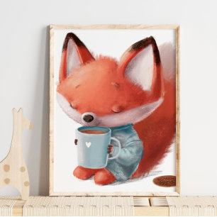 Aquarelle Cute Fox Café   Impression murale Fox