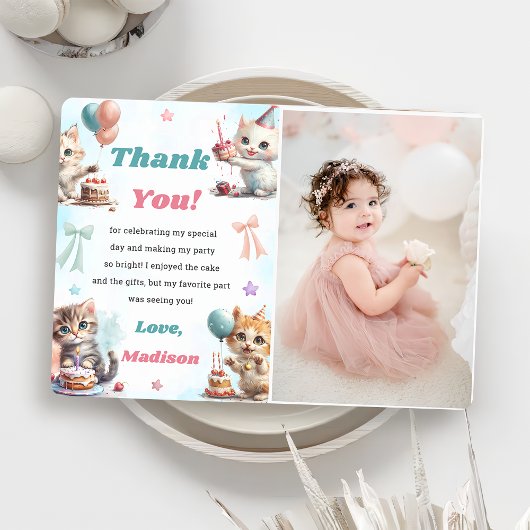 Aquarelle Cute Kitty Chat Photo Carte de remerciem