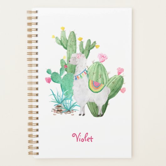 Aquarelle Cute Llama et Cactus - Blanc personnalis (Devant)