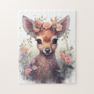 Aquarelle Cute Reinder floral Puzzle Woodland