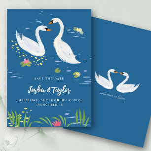 Aquarelle Cygnes Romantiques Faire-Part de Réserva