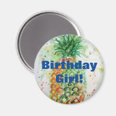 Aquarelle d'ananas Art Anniversaire Girl Magnet (Recto/Verso)
