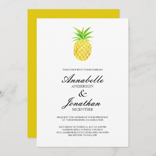 Aquarelle d'ananas Faire-part de mariage tropicale (Devant / Derrière)