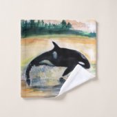 Aquarelle de baleine Dessin d'art Salle de bain En (Gant de toilette)