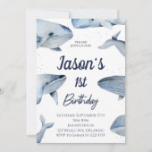 Aquarelle de baleine Invitation d'anniversaire (Devant)