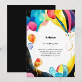 Aquarelle de ballons 1er anniversaire Invitation (Devant / Derrière)