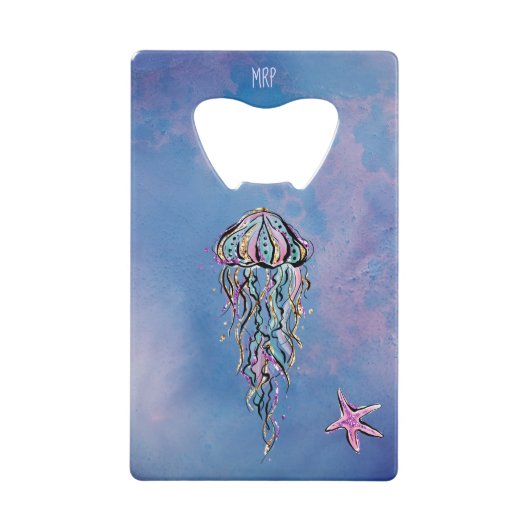 Aquarelle de bleu de poissons d'étoile de méduses (Devant)