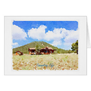 Aquarelle de cabines de vie à la campagne