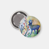 Aquarelle de cerf petite, aimant rond de 3,2 cm (Recto/Verso)