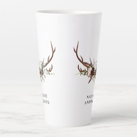 Aquarelle de cerf rustique nom floral latte mug (Devant)