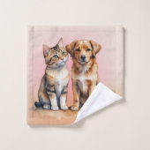 Aquarelle de chat et chien mignonne (Gant de toilette)