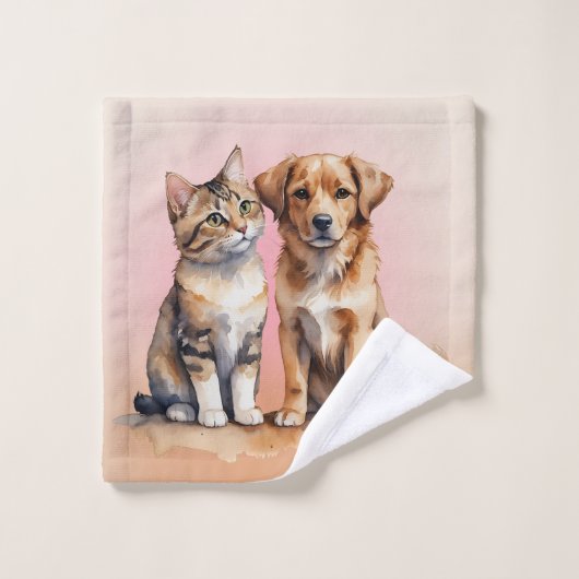 Aquarelle de chat et chien mignonne (Gant de toilette)