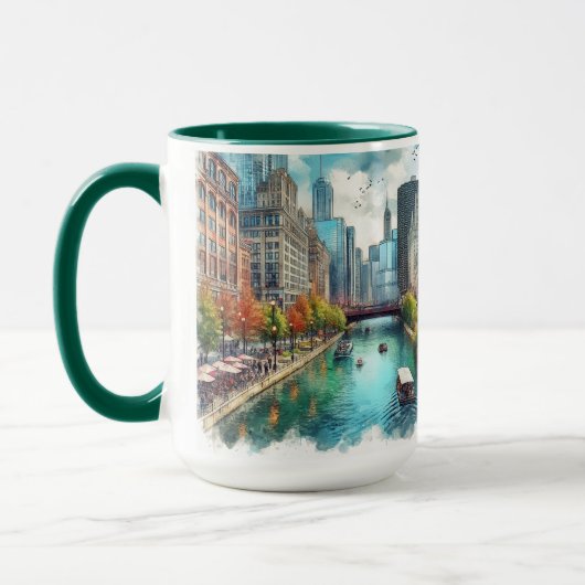 Aquarelle de Chicago Riverwalk Aquarelle IAart Mug (Gauche)