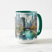 Aquarelle de Chicago Riverwalk Aquarelle IAart Mug (Devant droit)