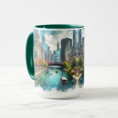 Aquarelle de Chicago Riverwalk Aquarelle IAart Mug (Devant gauche)