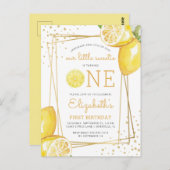 Aquarelle de citron 1er anniversaire Invitation de (Devant / Derrière)
