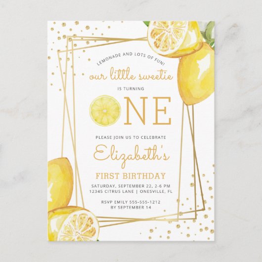 Aquarelle de citron 1er anniversaire Invitation de (Devant)