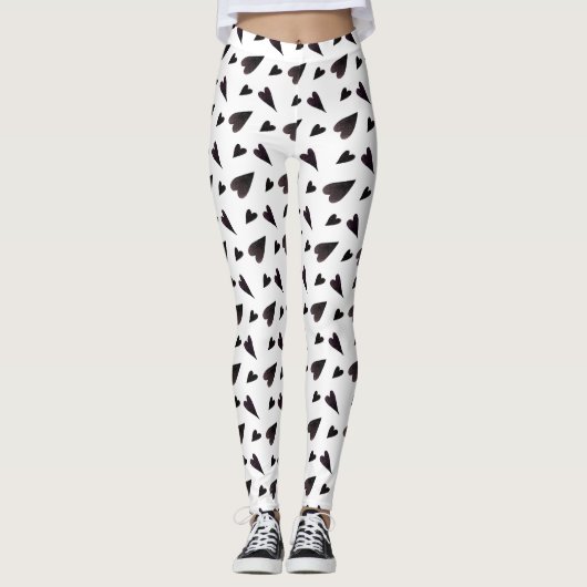 Aquarelle de coeur blanc noir Leggings pour femmes (Devant)