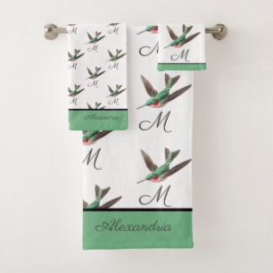 Aquarelle de colibri bleu vert Monogramme initial