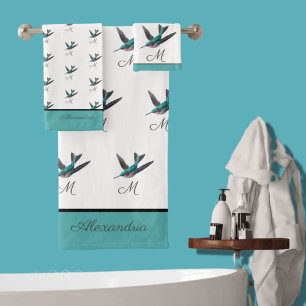 Aquarelle de colibri bleu vert Monogramme initial