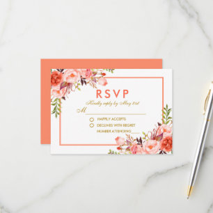Aquarelle de corail Floral or Mariage RSVP