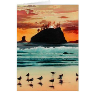 Aquarelle de coucher du soleil d'océan de