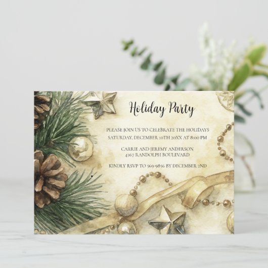 Aquarelle de fête de vacances Invitation Pine Cone (Debout devant)