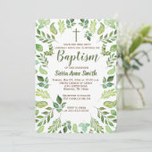Aquarelle de feuillage vert Baptême Invitation (Debout devant)