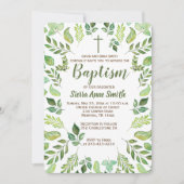 Aquarelle de feuillage vert Baptême Invitation (Devant)