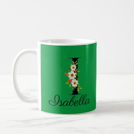 Aquarelle de fille botanique vert initial Mug (Gauche)