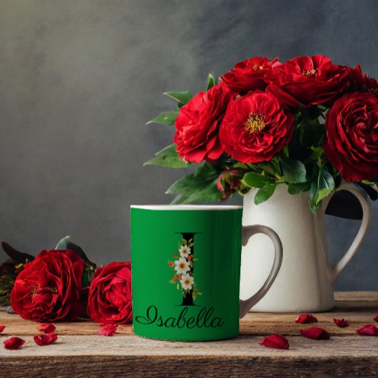 Aquarelle de fille botanique vert initial Mug