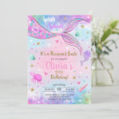 Aquarelle de fille sirène et invitation d'annivers (Debout devant)