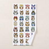 Aquarelle de hiboux d'arc-en-ciel (Serviette à main)