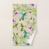 Aquarelle de jardin enchantée Colibris et fleurs (Serviette à main)