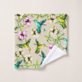 Aquarelle de jardin enchantée Colibris et fleurs (Gant de toilette)