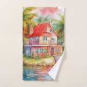 Aquarelle de la maison de plage colorée (Serviette à main)