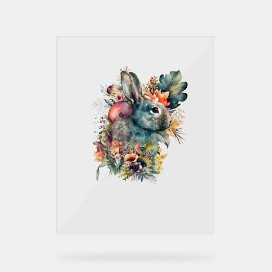 Aquarelle de lapin mignonne avec fleur (Recto)