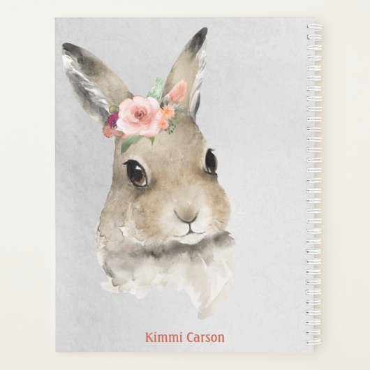 Aquarelle de lapin mou Floral Nom du script Planif (Dos)