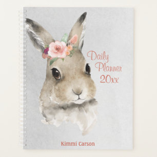 Aquarelle de lapin mou Floral Nom du script Planif