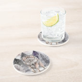 Aquarelle de loup gris Dessous de verre en pierre (Côté)