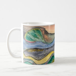 Aquarelle de marais sur tasse de café