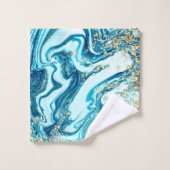 Aquarelle de marbre bleu Turquoise Gold Ocean (Gant de toilette)
