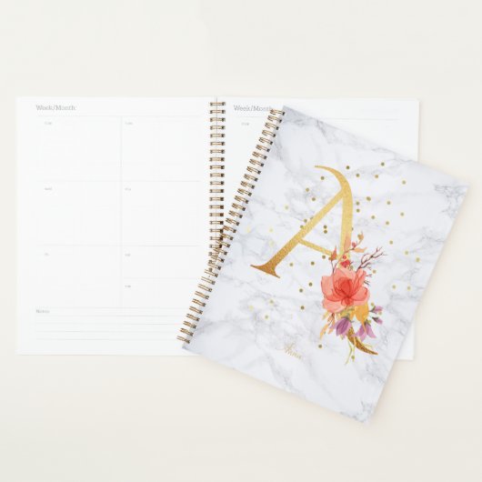 Aquarelle de marbre moderne Golden Monogram A (Devant avec enveloppe)