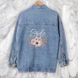 Aquarelle de mariée Boho Rustique Floral<br><div class="desc">Aquarelle de mariée Boho Rustic Floral Denim Jacket. Un design floral boho rose tendance avec un script Bride chic moderne.</div>