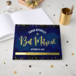 Aquarelle de marine bat mitzvah Script Véritable A<br><div class="desc">Laissez votre Bat mitzvah favori être fier, réjouissez-vous et fêtez son jalon avec ce livre d'or véritable livre d'or de keepsaké stupéfiant. Sur le devant, superbe, moderne, brillant feuille d'or manuscrit, Star of David et de petits points superposent un arrière - plan d'aquarelle bleu marine spectaculaire. La colonne vertébrale personnalisable...</div>