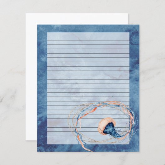 Aquarelle de méduse Lettre lin papier écriture (Devant / Derrière)