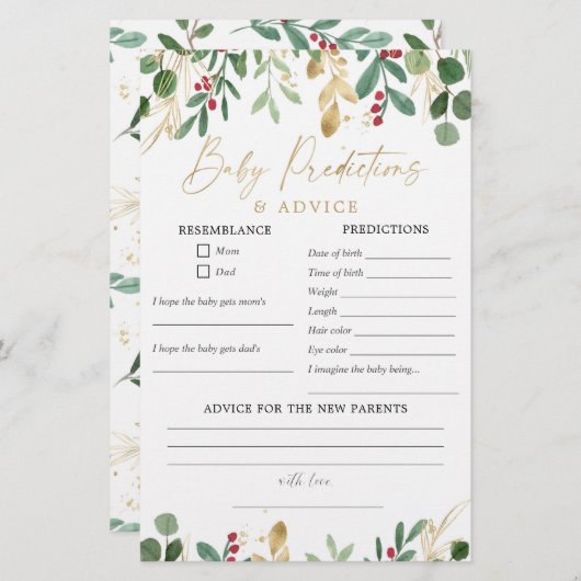 Aquarelle de Noël Bébé prédictions carte de consei (Devant / Derrière)